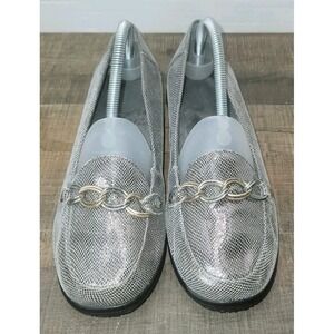 Vionic Orthotic Chain 456 Alda Flats Metallic Silver Lizard Slip On Size 8